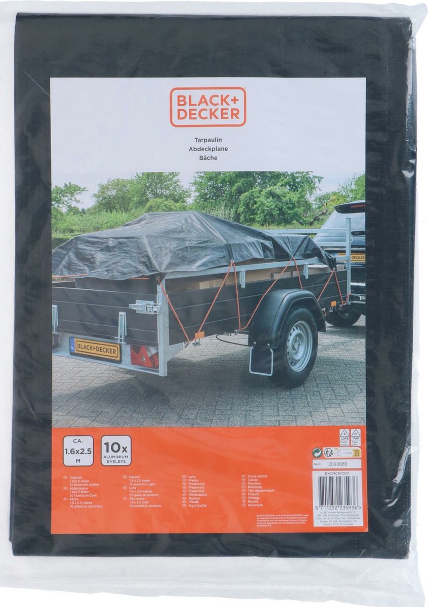 Black+Decker Black Decker Persenning Plane für Anhänger - Schwarz - Wasserdicht - 1,6x2,5m