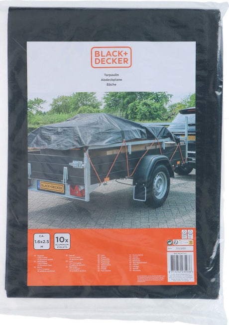 Black+decker black decker afdekzeil dekzeil voor aanhangers - zwart - waterdicht - 1,6x2,5m