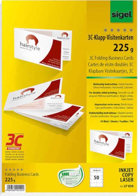 Sigel Visitenkarten weiß 180x55mm 225 Gramm 50 Stück