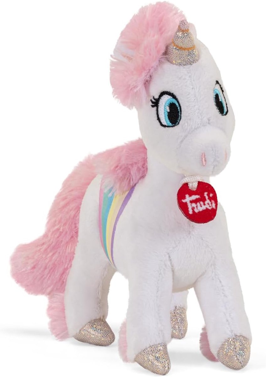 Trudi - no knuffel witte eenhoorn 19 cm - handgemaakt in italië - pluche knuffel - knuffeldier voor jongens en meisjes - wit roze - 18x19x6 cm maat xs