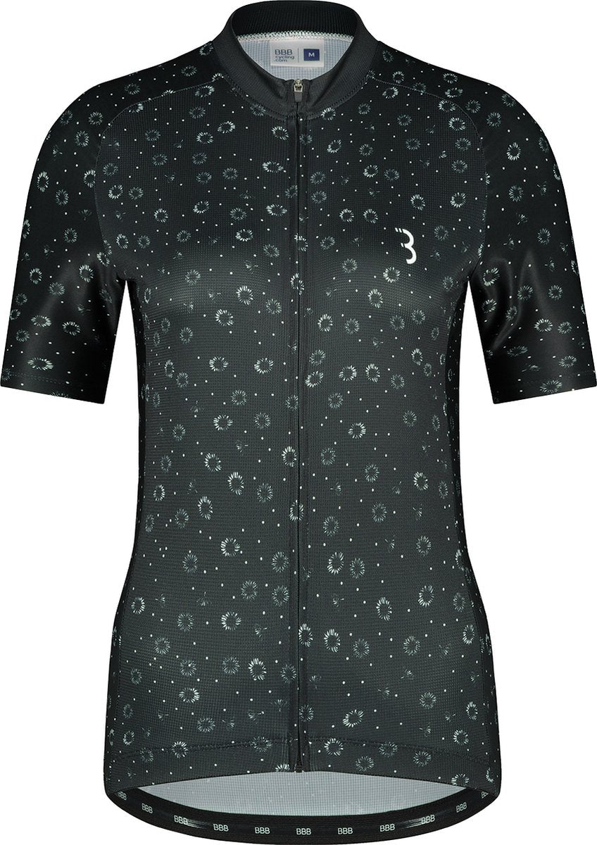 Bbb cycling fietsshirt dames korte mouw donnafit - wielershirt dames korte mouw - comfortabel en sneldrogend wielrenshirt dames - zwart bloemen - maat xl - bbw-412