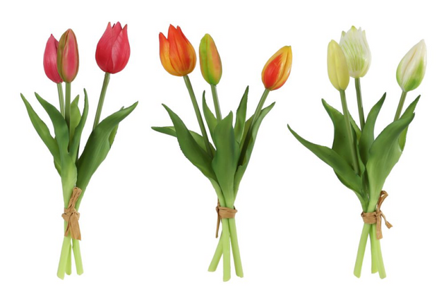 Kunstbloem tulpenbosje 25cm 3 stuks assorti