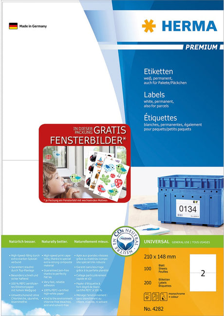 Herma-Etiketten ohne Marke, weiß, 210 x 148, Premium, A4, 200 Stück.