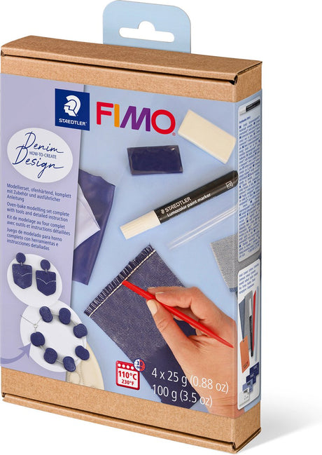 Fimo – ofenhärtende Modelliermasse – Anleitungsset – Jeans-Effekt