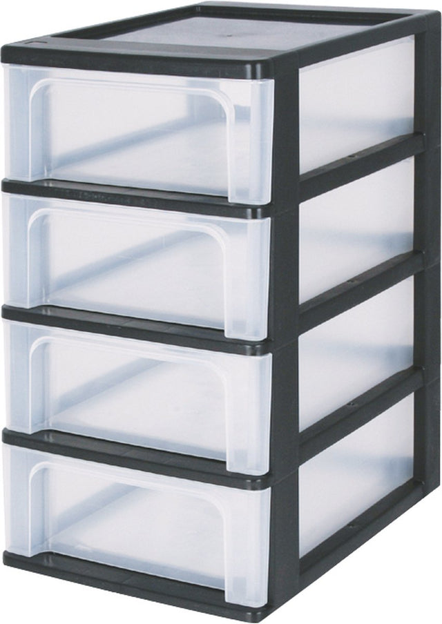 Iris-Organizer-Kommoden-Schubladensystem – 4 Schubladen – 4 x7l – Kunststoff – schwarz transparent
