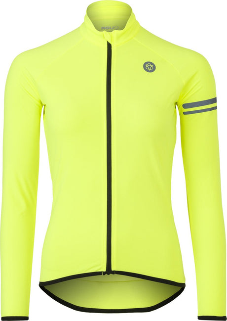 Agu essential - fietsshirt lange mouwen - thermo wielrenshirt - dames - geel - 3 achterzakken - reflecterende details - fleece in kraag - s