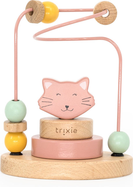 Trixie Holzperlenrahmen - Mrs. Katze – Holzperlenlabyrinth – Lernspielzeug – für Jungen und Mädchen – Katze