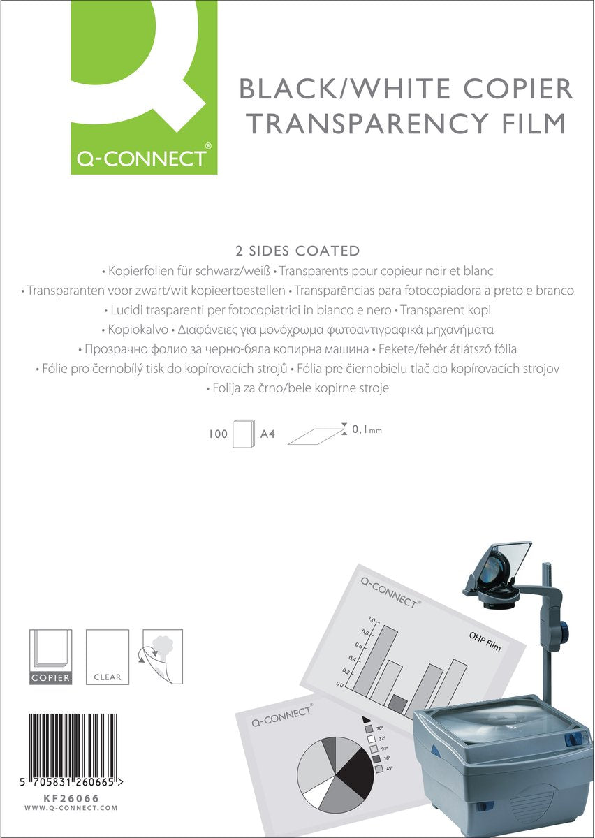 Q-Connect-Overheadfolien für Laserdrucker, ft A4, Packung mit 100 Blatt