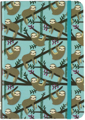 Peter pauper compacte notitieboek - sloths blue - met elastieksluiting - 13x18 cm