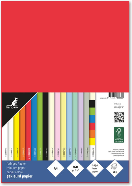 Kängurupapier – A4 – 160 Gramm FSC – Packung mit 50 Blatt – rot
