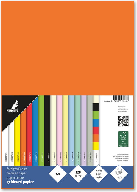 Kängurupapier – A4 – 120 Gramm FSC – Packung mit 100 Blatt – Orange