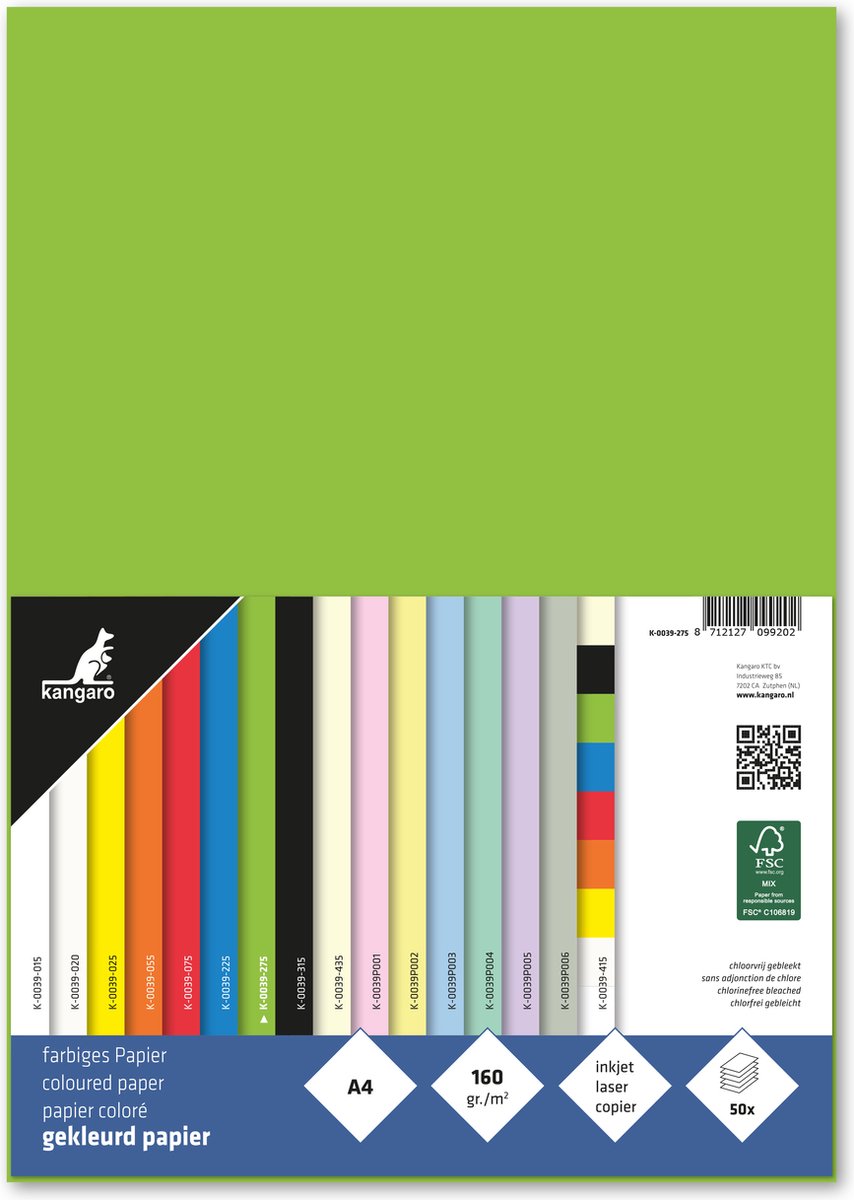 Kangaro papier - a4 - 160 gram fsc - pak 50 vel - groen - k-0039-275