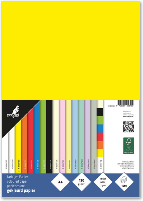 Kängurupapier – A4 – 120 Gramm FSC – Packung mit 100 Blatt – gelb