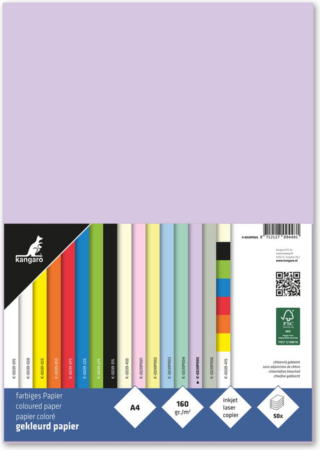 Kangaro papier - a4 - 160 gram fsc - pak 50 vel - pastel lila - k-0039p005