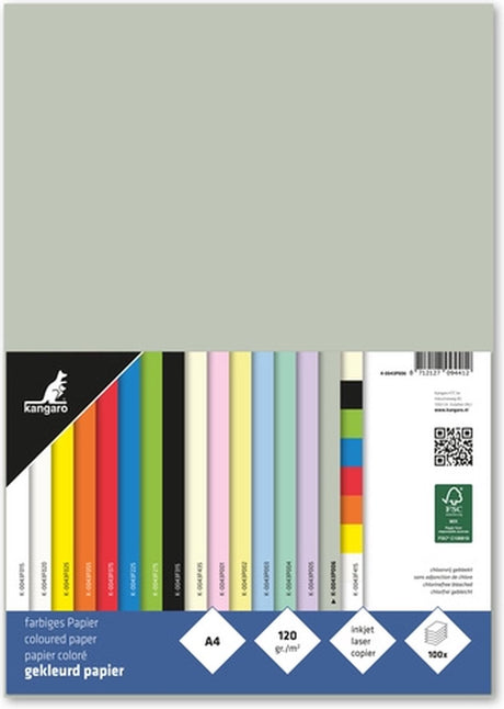 Kängurupapier A4 – 120 Gramm FSC – Packung mit 100 Blatt – Pastellgrau