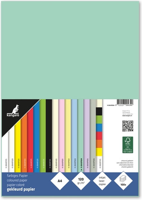 Kängurupapier – A4 – 120 Gramm FSC – Packung mit 100 Blatt – Pastellgrün