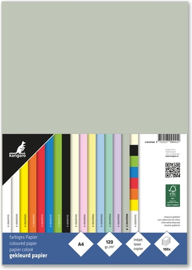 Kangaro papier a4 - 120 gram fsc - pak 100 vel - pastel grijs
