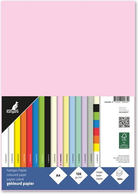Kängurupapier – A4 – 120 Gramm FSC – Packung mit 100 Blatt – Pastellrosa