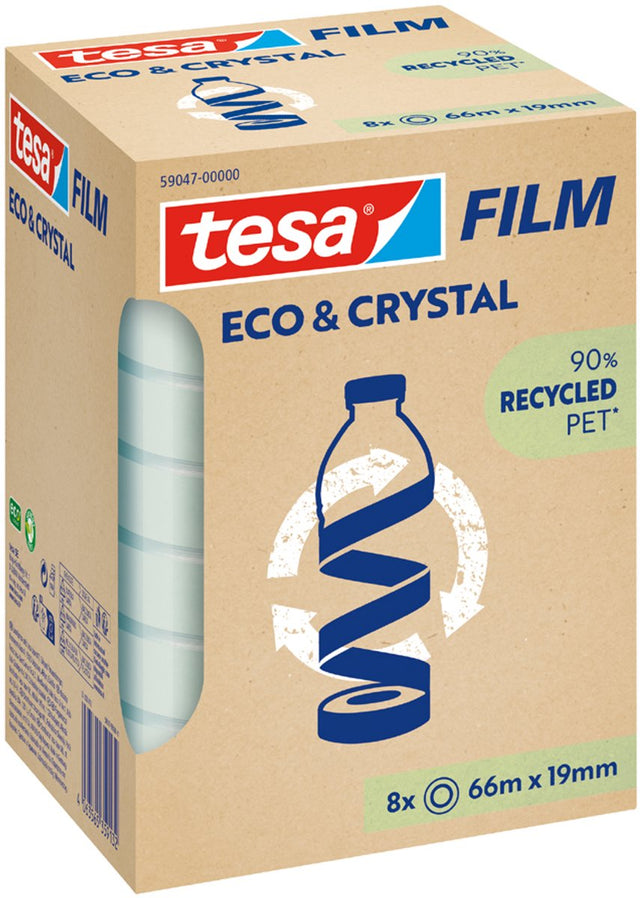 Tesa plakband transparant, 19mm x 66m, 8 rollen, eco-vriendelijk