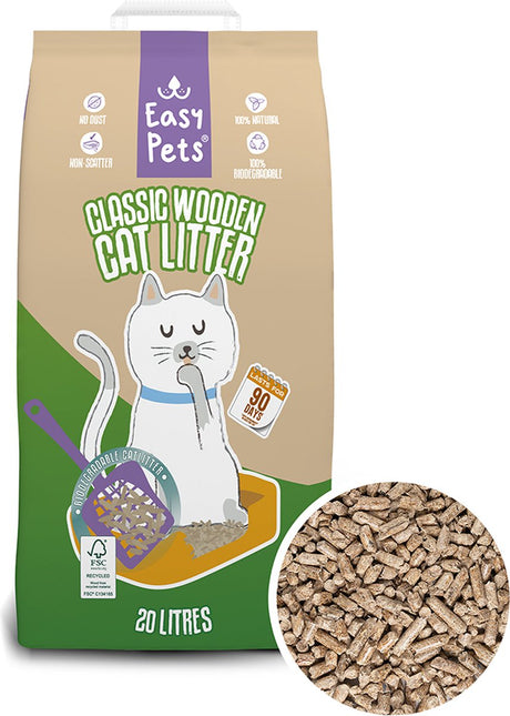 Biologisch abbaubare klassische Holzpellets-Katzenstreu von Easypets