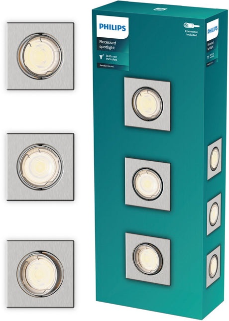 Philips led philips peridot inbouwspot - gu10 fitting - nikkel - vierkant - richtbare spot - 3-pack