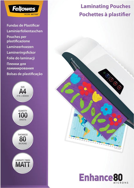 Fellowes Laminierfolien veredeln mattes 80 Mikron A4, 100 Stück
