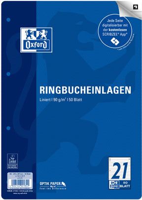 Oxford ringbanden vullingen, a4-formaat, blanco, 50 vellen