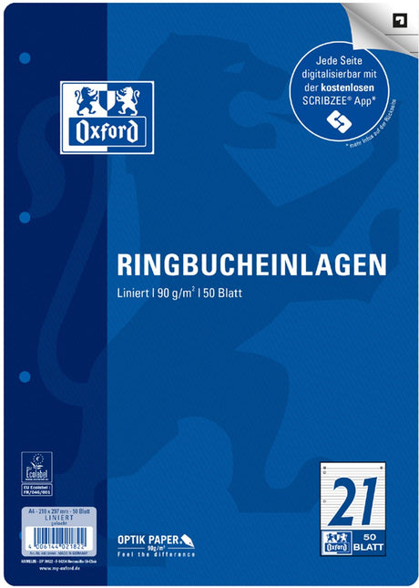 Oxford ringbanden vullingen, a4-formaat, blanco, 50 vellen