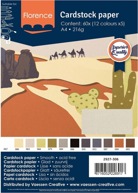 Vaessen creative cardstock - multipack aarde-tinten - a4 - 60 vellen - glad - 216 g