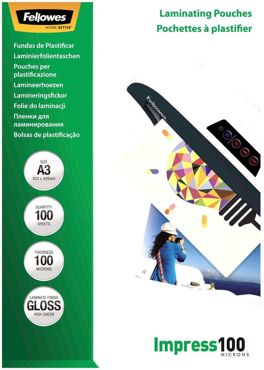 Fellowes lamineerhoezen impress a3 - glanzend - 100 micron - 100 stuks