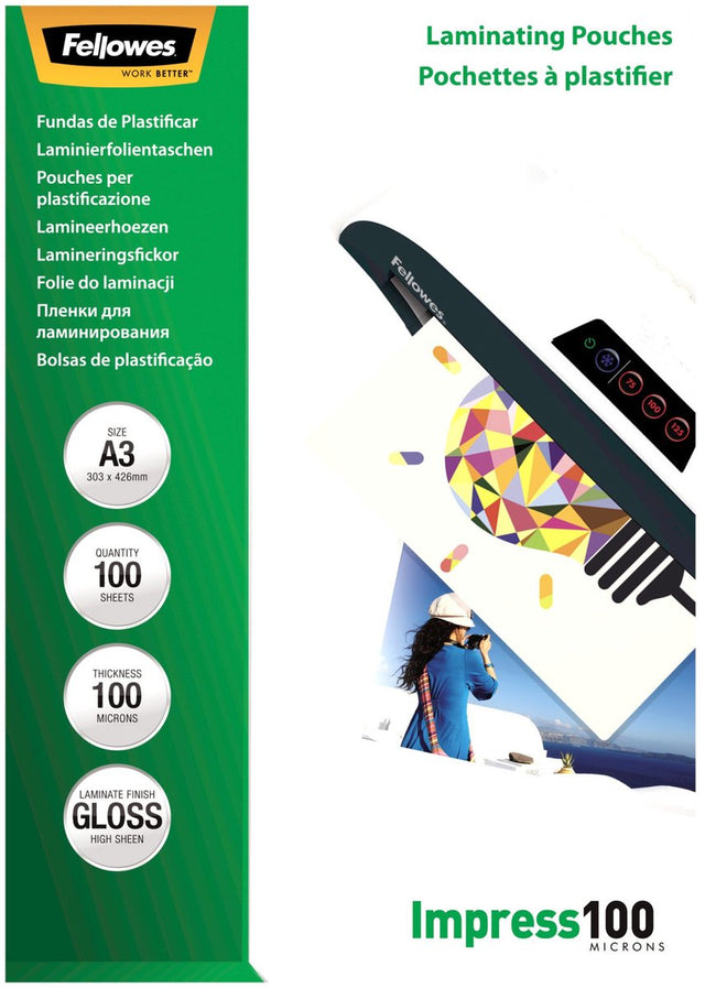 Fellowes lamineerhoezen impress a3 - glanzend - 100 micron - 100 stuks