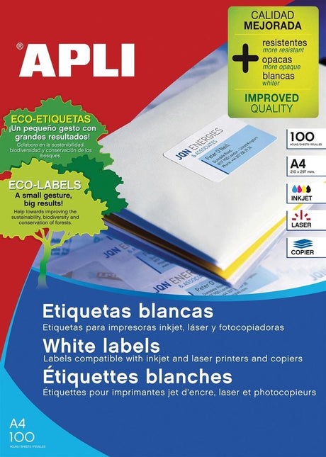 Apli Klebeetiketten 01279 105 x 74 mm 100 Blatt weiß