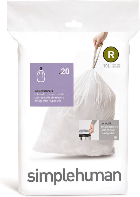 Simplehuman Code R Abfallbeutel – 10 Liter – 20 Stück – mit Kordelzug – weiß