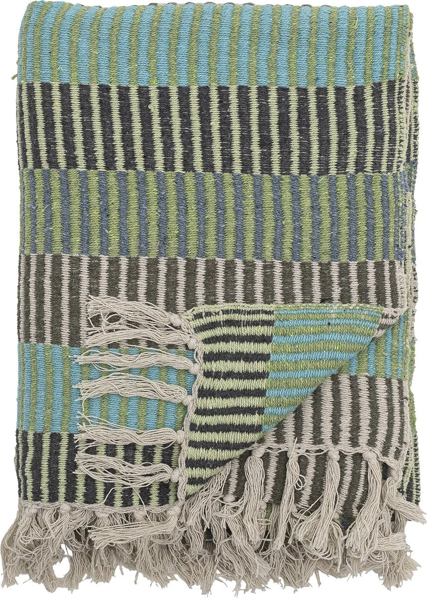 Bloomingville creative collection - isnel plaid - gerecycled katoen - 130x160 cm - blauw