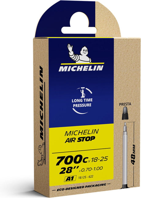 Michelin-Schlauch 28 Zoll – Airstop A1 – französisches (Presta-)Ventil – Ventillänge: 48 mm – ETRTO-Größe: 18 25-622