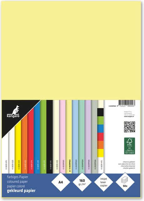 Kängaropapier – A4 – 160 Gramm FSC – Packung mit 50 Blatt – Pastellgelb