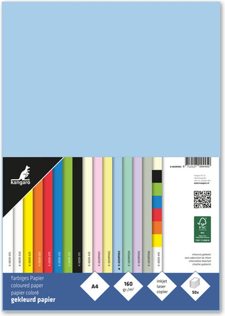Kängurupapier – A4 – 160 Gramm FSC – Packung mit 50 Blatt – Pastellblau