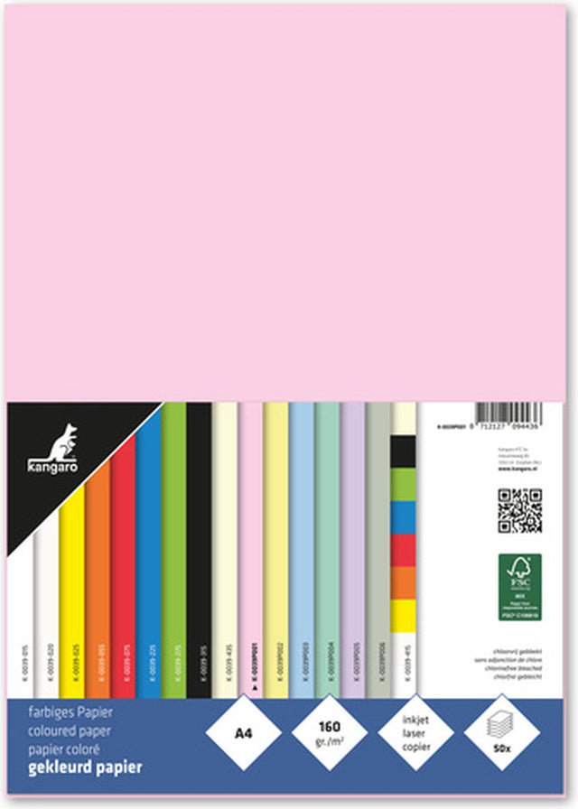 Kängurupapier – A4 – 160 Gramm FSC – Packung mit 50 Blatt – Pastellrosa