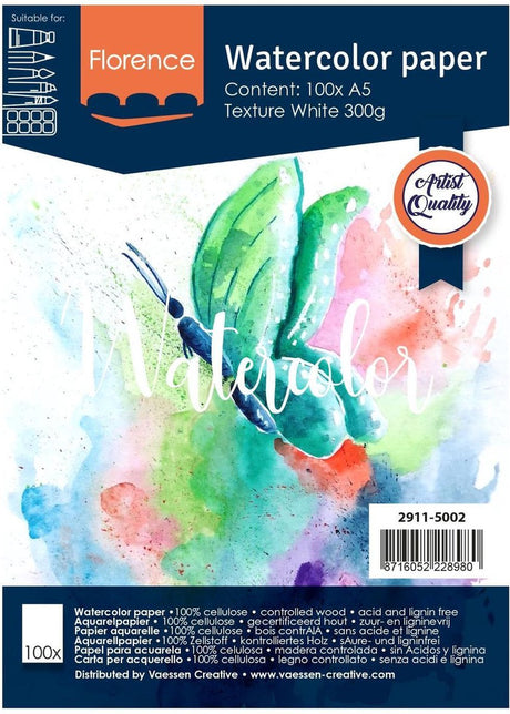 Florence vaessen aquarelpapier - intens white - a5 - 300 grams - lichte structuur - texture - florence - 100 vellen