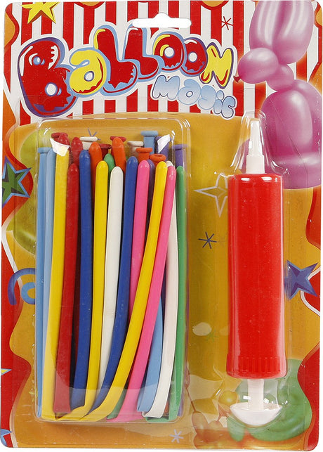 Markenfreie modellierbare Luftballons mit Pumpe, 20 Stück.