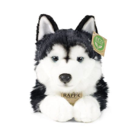 Rappa Öko-Kuscheltier Husky 36 cm – realistisches Kuscheltier aus recycelten PET-Flaschen – Schwarz, Weiß