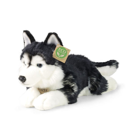 Rappa Öko-Kuscheltier Husky 36 cm – realistisches Kuscheltier aus recycelten PET-Flaschen – Schwarz, Weiß
