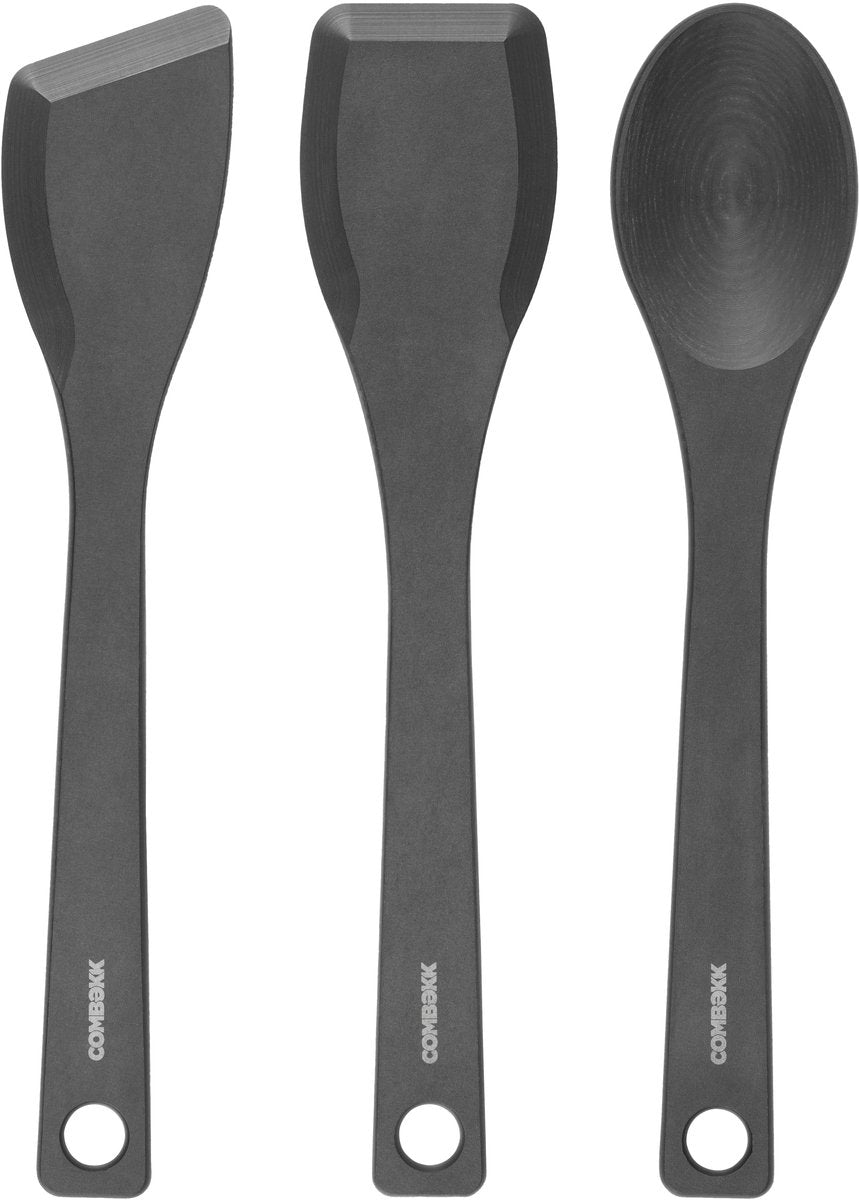 Combekk keukengerei set – 3-delig - zwart - pressed wood - keukenhulpjes (lepel, spatel, turner)