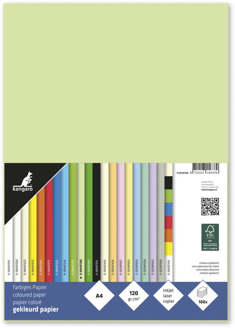 Kängurupapier – A4 – 120 Gramm FSC – Packung mit 100 Blatt – hellgrün
