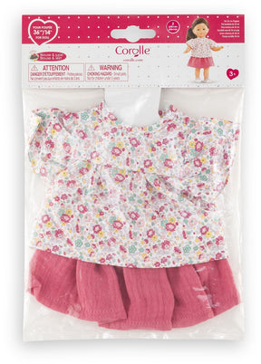 Corolle Puppenkleidungsset mit geblümter Bluse und Rock, 36-cm-Puppenzubehör.