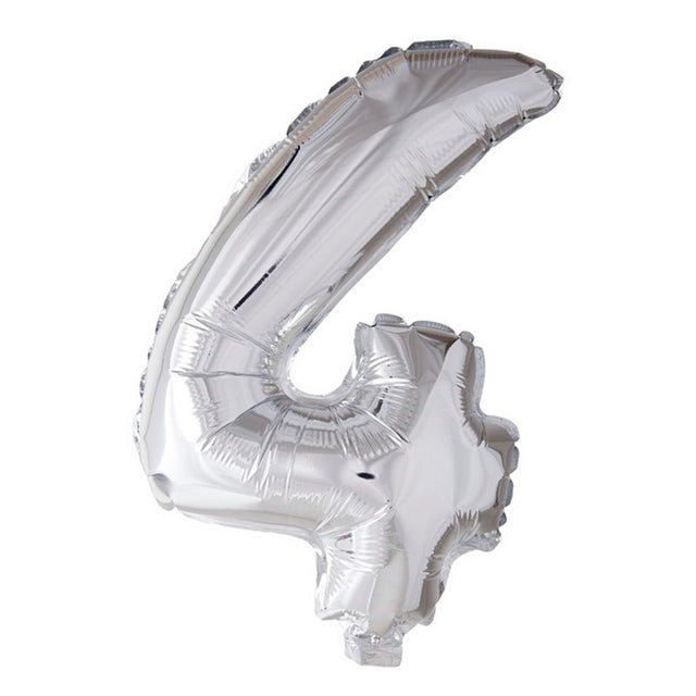 Globos Zahlenballon Zahl '4' Silberfolie 40cm für Helium geeignet