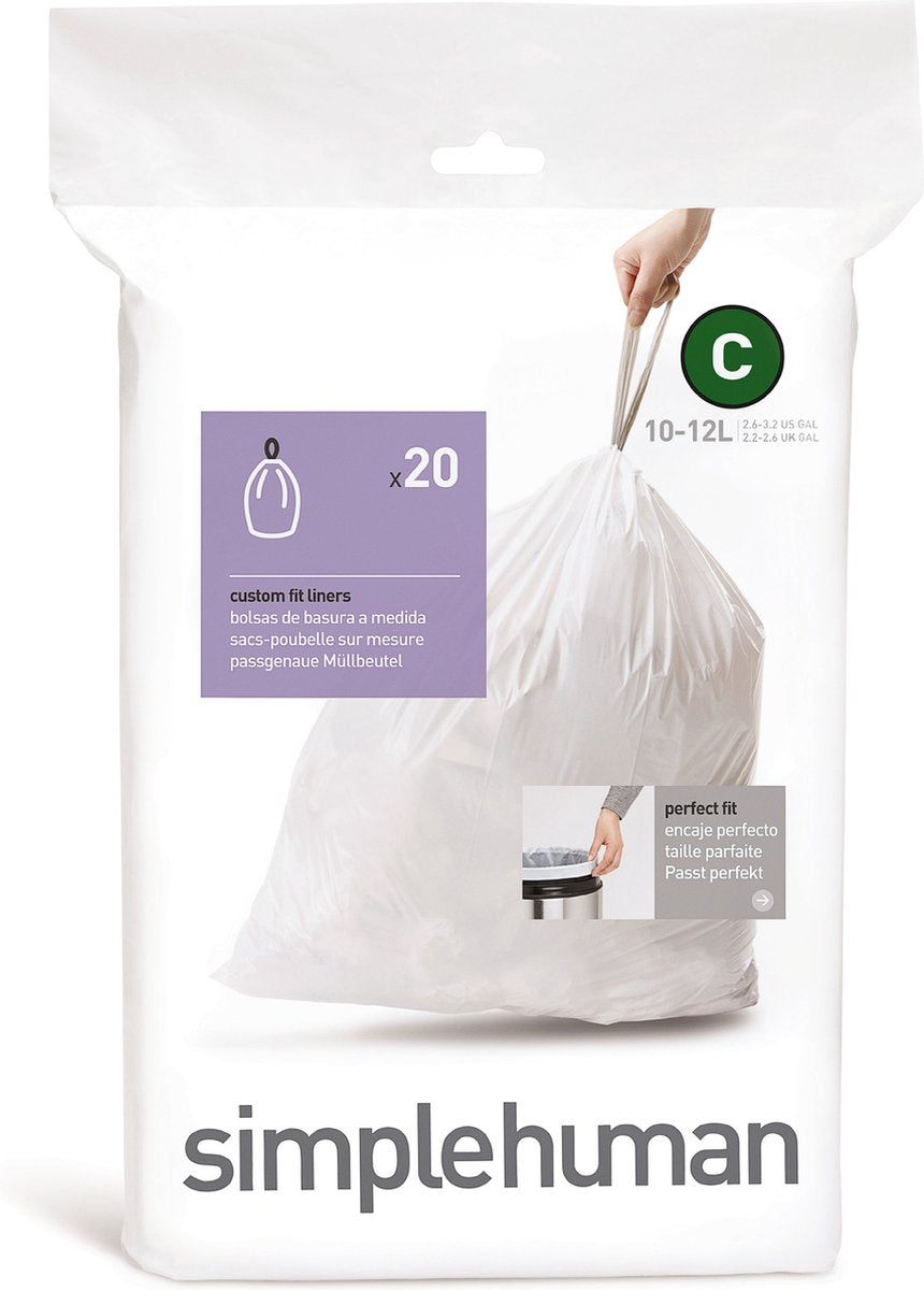 Simplehuman Code C Abfallbeutel – 12 Liter – 20 Stück – mit Kordelzug – weiß