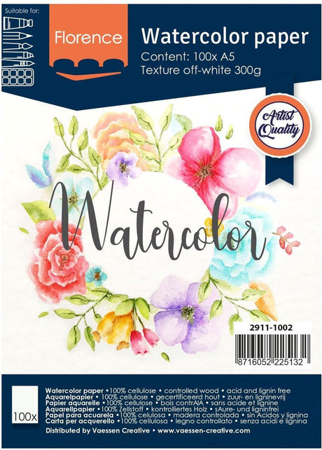 Florence vaessen aquarelpapier - off white - a5 - 300 grams - lichte structuur - texture - florence - 100 vellen