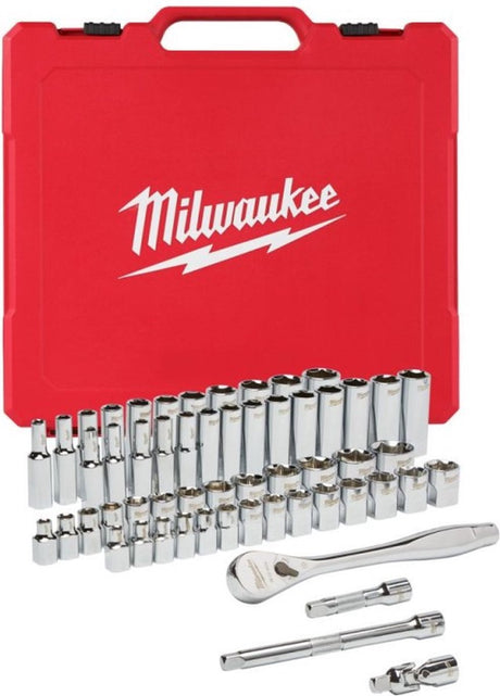 Milwaukee Ratschen- und Steckschlüsselsatz 3/8-Antrieb, 56-teiliges Ratschen- und Steckschlüsselsatz, SAE + metrisch – 4932464946