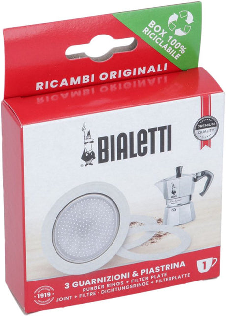 Bialetti Blister 3 Dichtung - 1 Filter 1t neue Moka Fiammetta Dama Express Rainbow